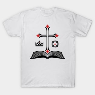 Cross of Jesus Christ, open bible and royal symbols. T-Shirt